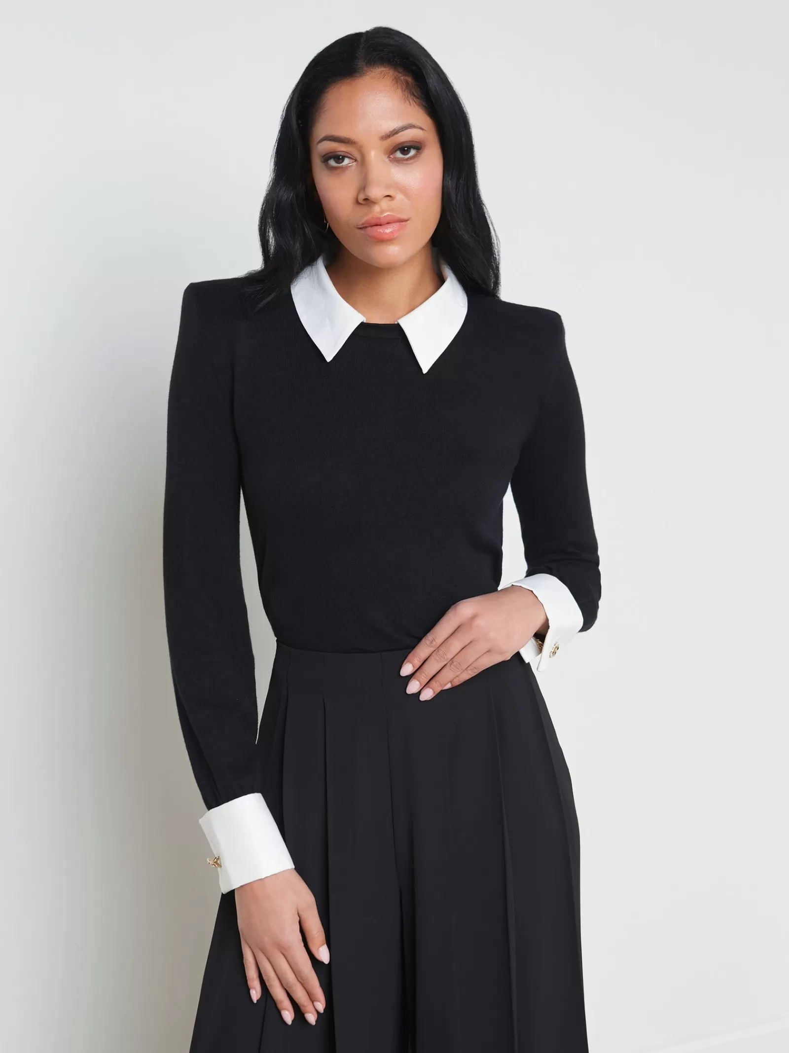 L'AGENCE April Cufflink Detail Pullover< All Things Black | Spring Collection