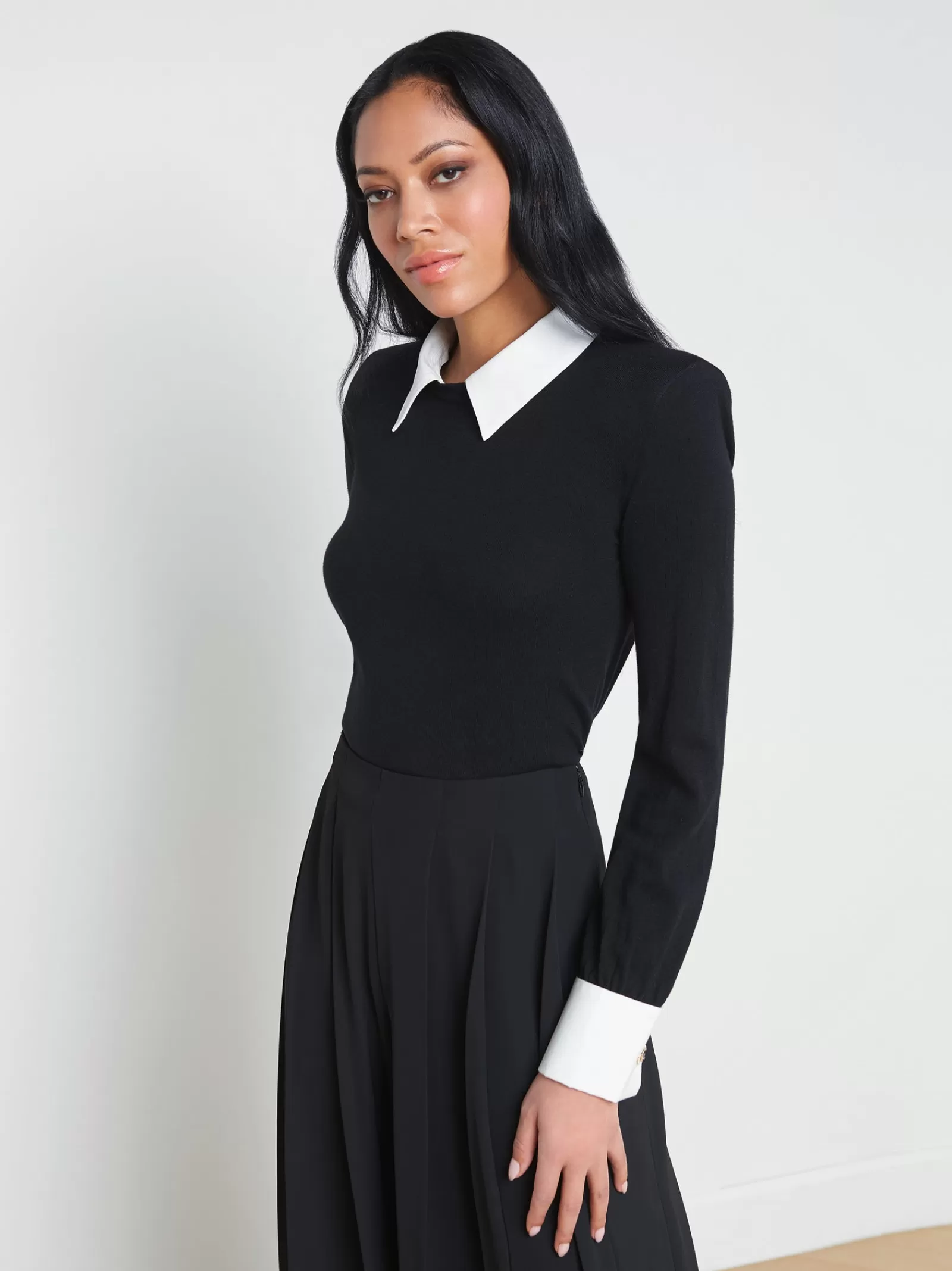 L'AGENCE April Cufflink Detail Pullover< All Things Black | Spring Collection