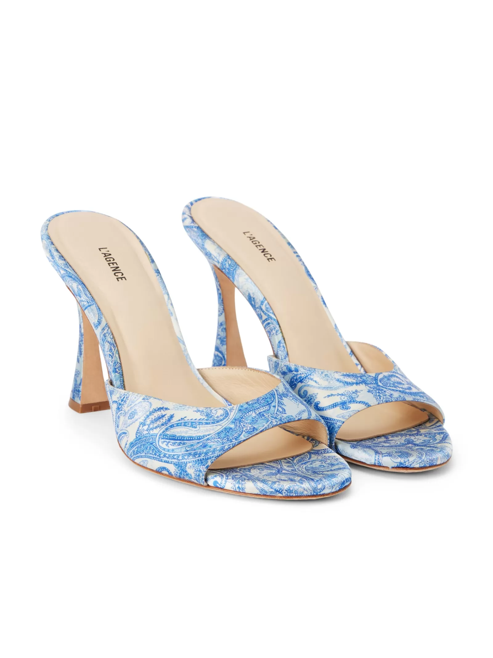 L'AGENCE Avery Satin Peep-Toe Mule< Mules | Heels & Pumps