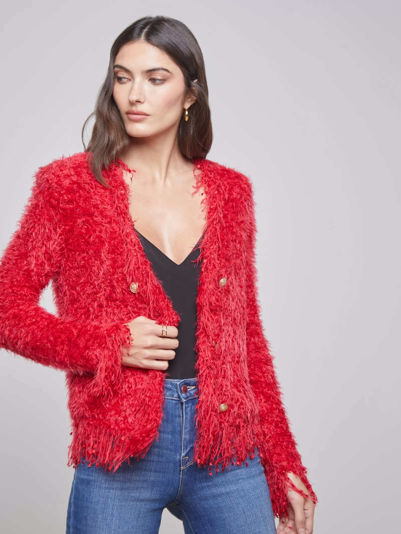 L'AGENCE Azure Fringe Cardigan Blazer< Online Exclusives | Knitwear