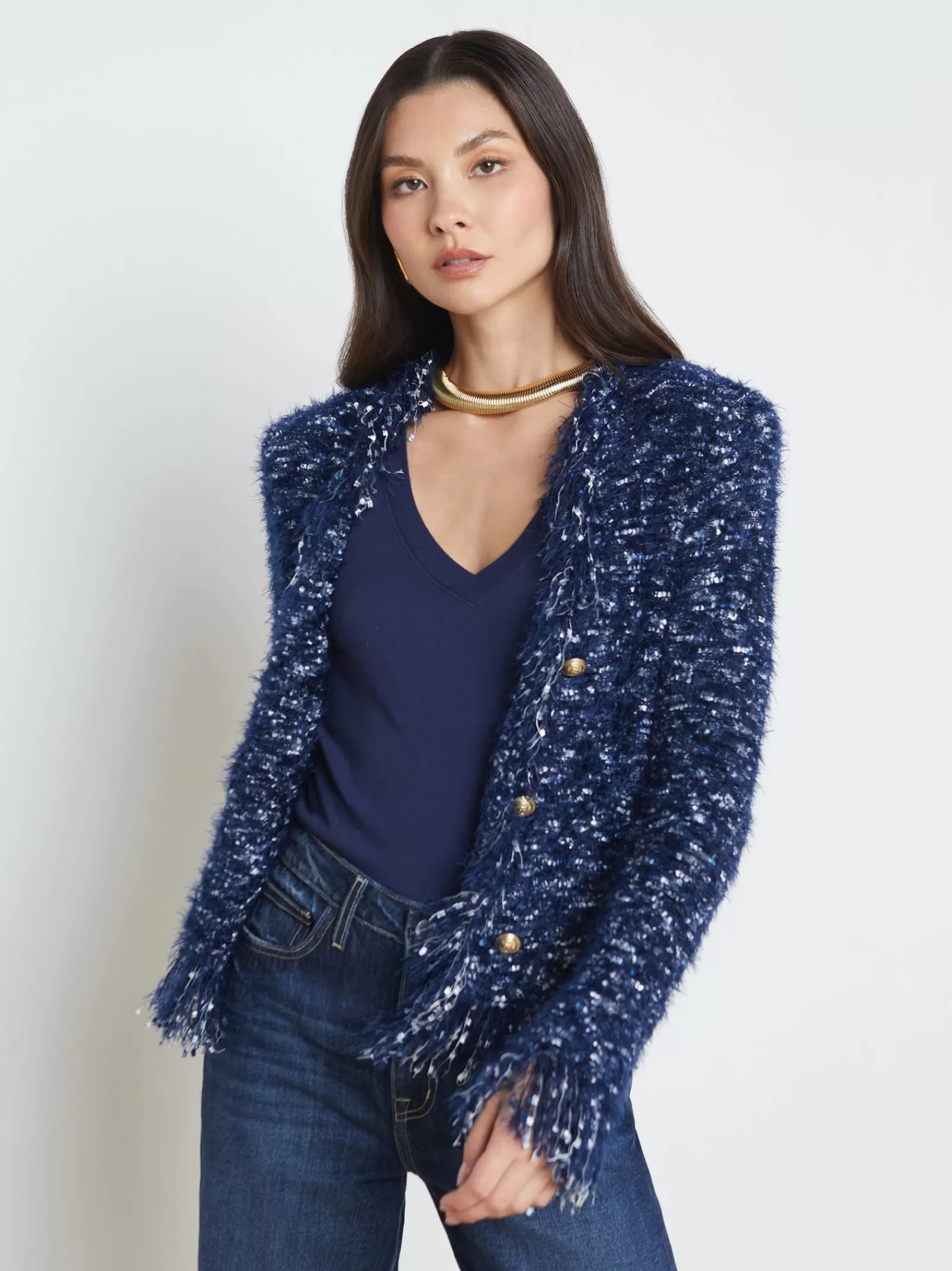L'AGENCE Azure Fringe Cardigan Blazer< Online Exclusives | Knitwear