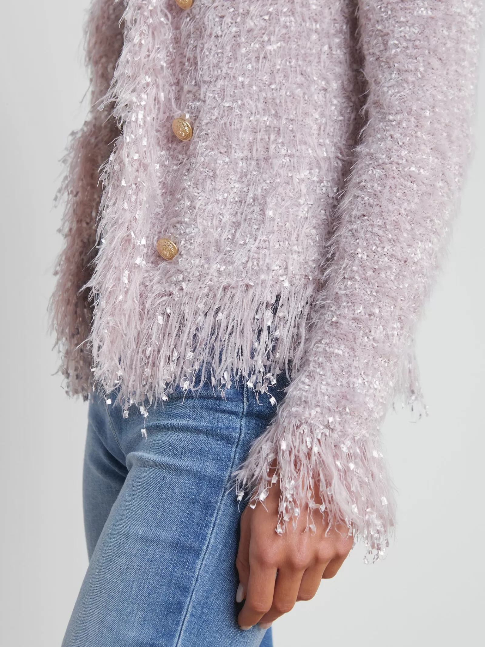 L'AGENCE Azure Fringe Cardigan Blazer< Back in Stock | Maternity