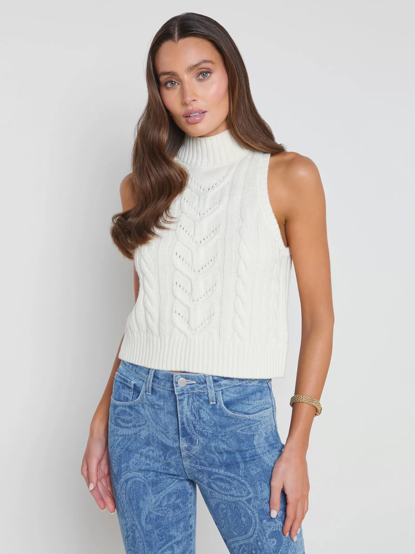 L'AGENCE Bellini Cable-Knit Turtleneck< Nouveau Whites | Spring Collection