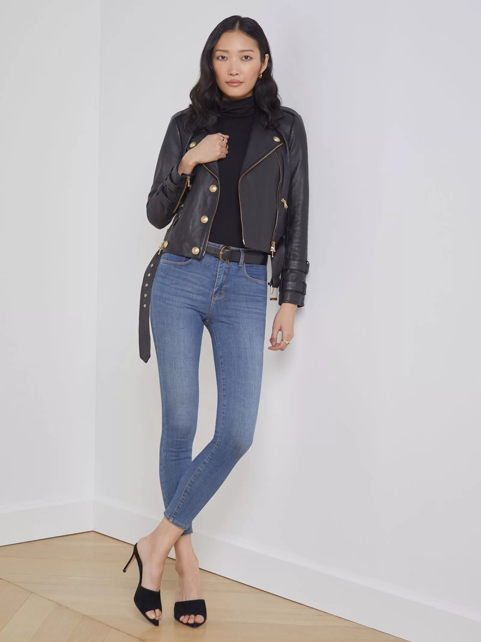 L'AGENCE Billie Belted Leather Jacket< All Things Black | Leather