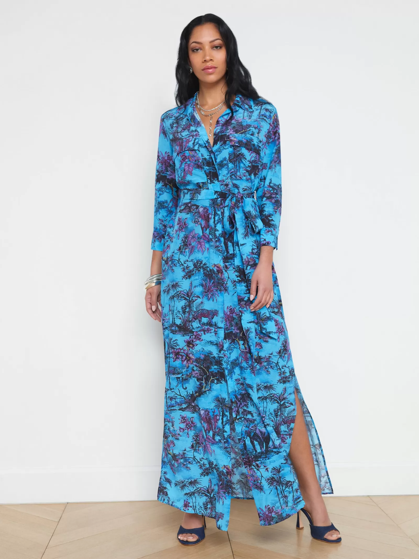 L'AGENCE Cameron Silk Maxi Shirt Dress< Spring Collection | Print Edition