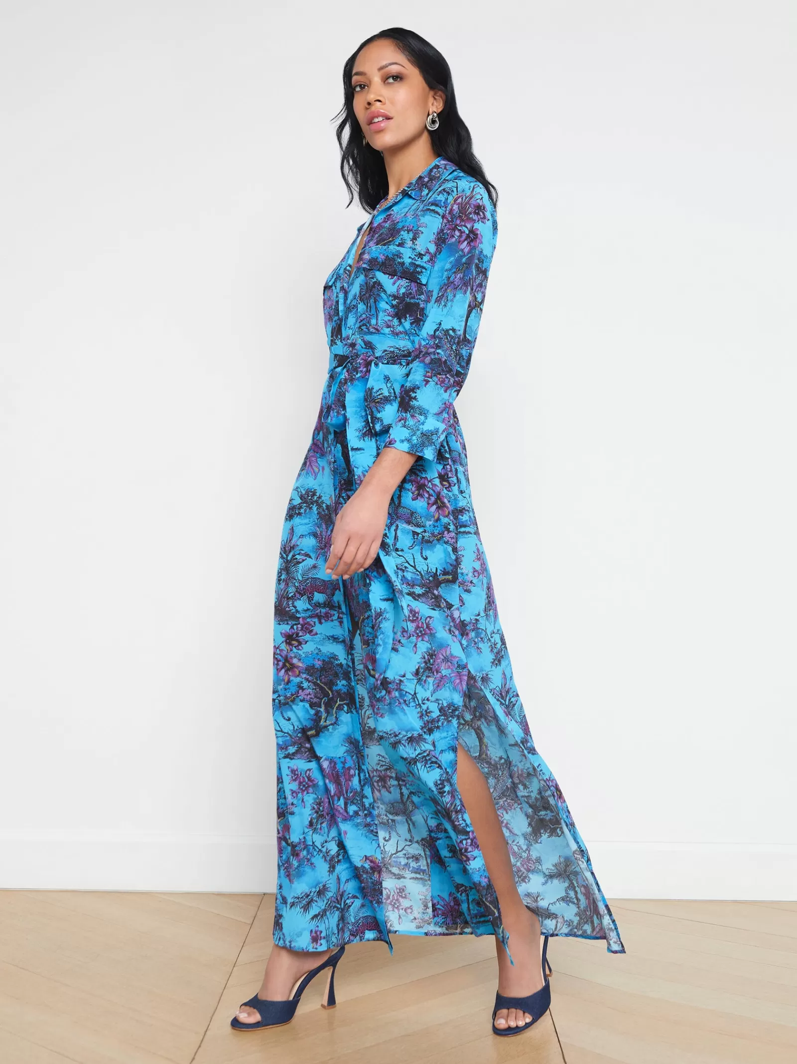 L'AGENCE Cameron Silk Maxi Shirt Dress< Spring Collection | Print Edition