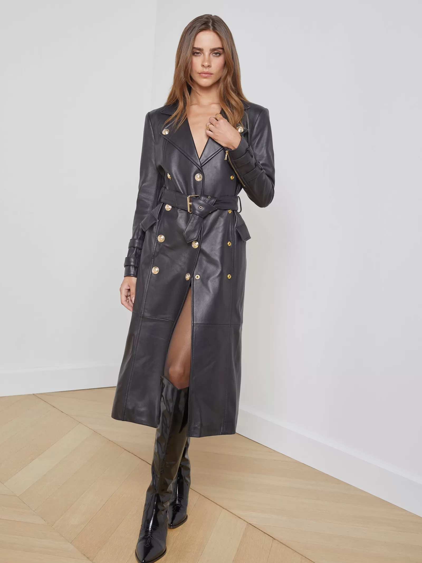 L'AGENCE Celina Leather Trench Coat< Leather