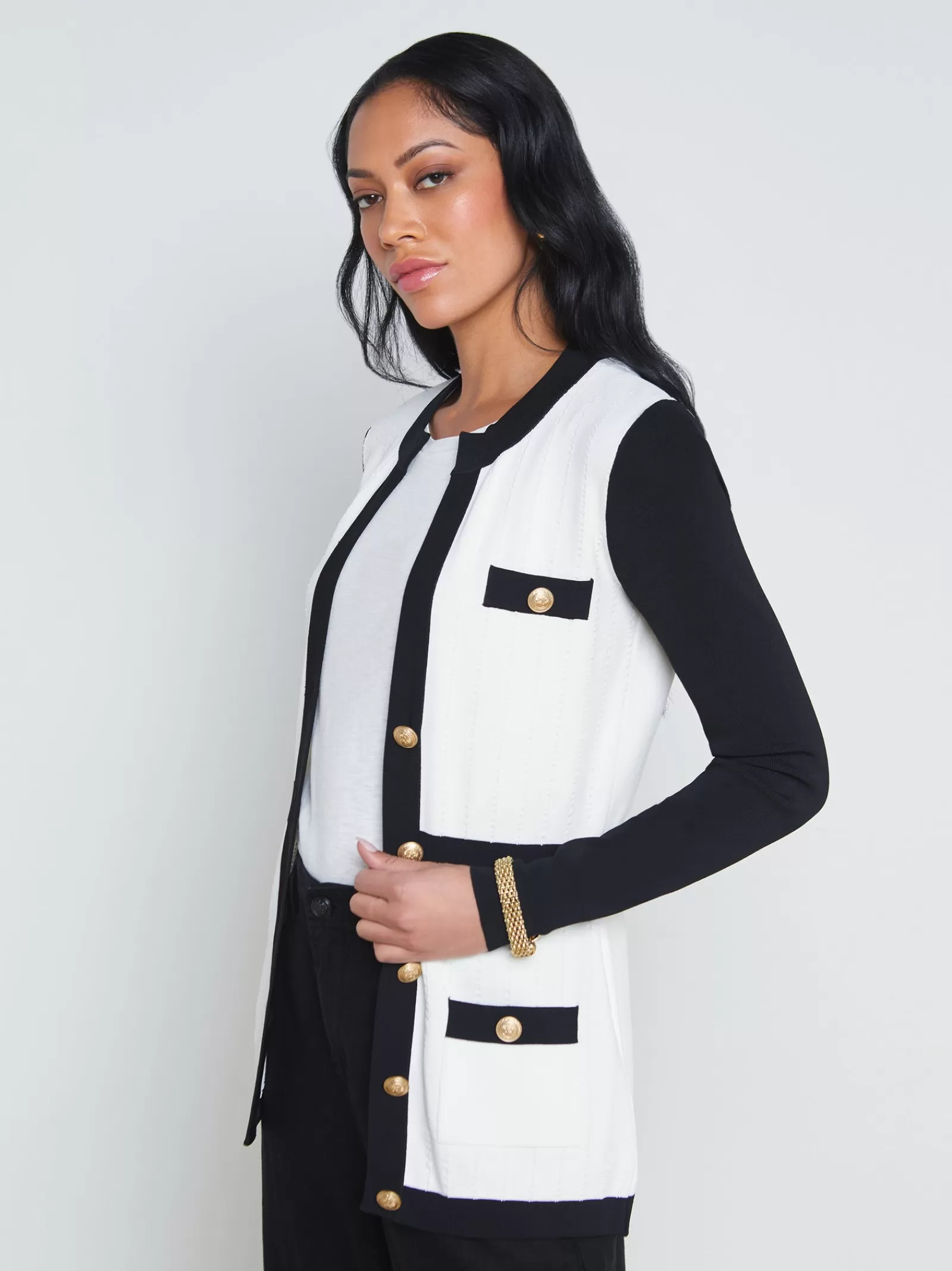 L'AGENCE Clover Contrast-Trim Cardigan< Spring Collection | Knitwear
