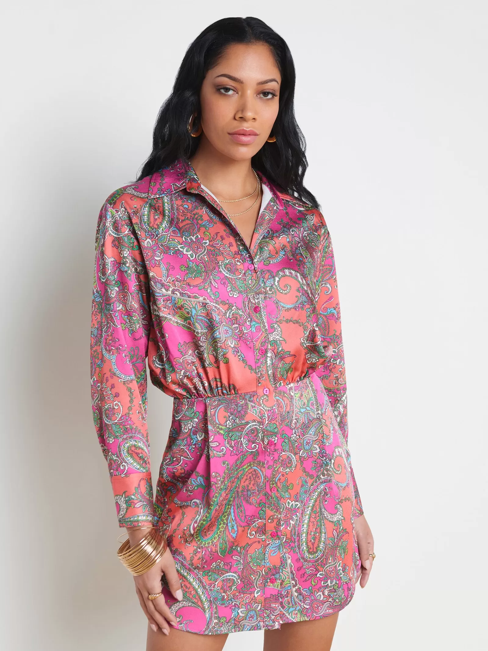 L'AGENCE Demetria Mini Shirt Dress< Print Edition | Spring Collection