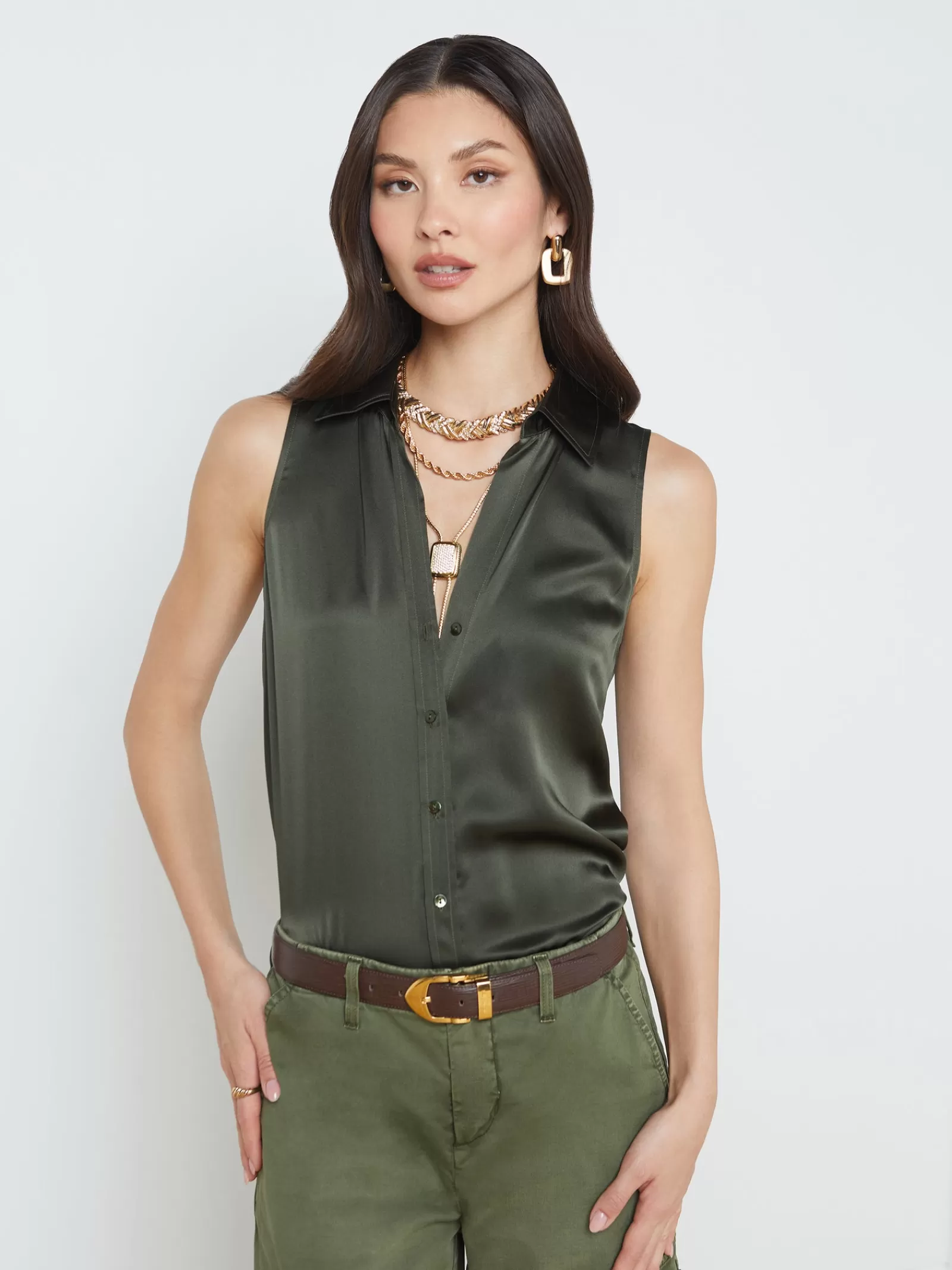 L'AGENCE Emmy Sleeveless Silk Blouse< Resort Collection | Silks