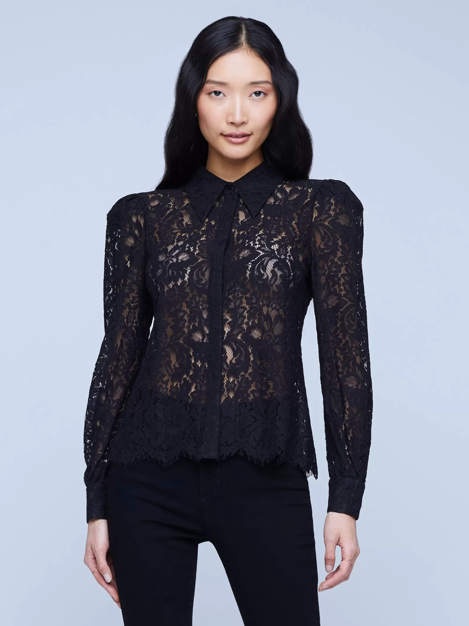 L'AGENCE Jenica Lace Blouse< All Things Black | Essentials