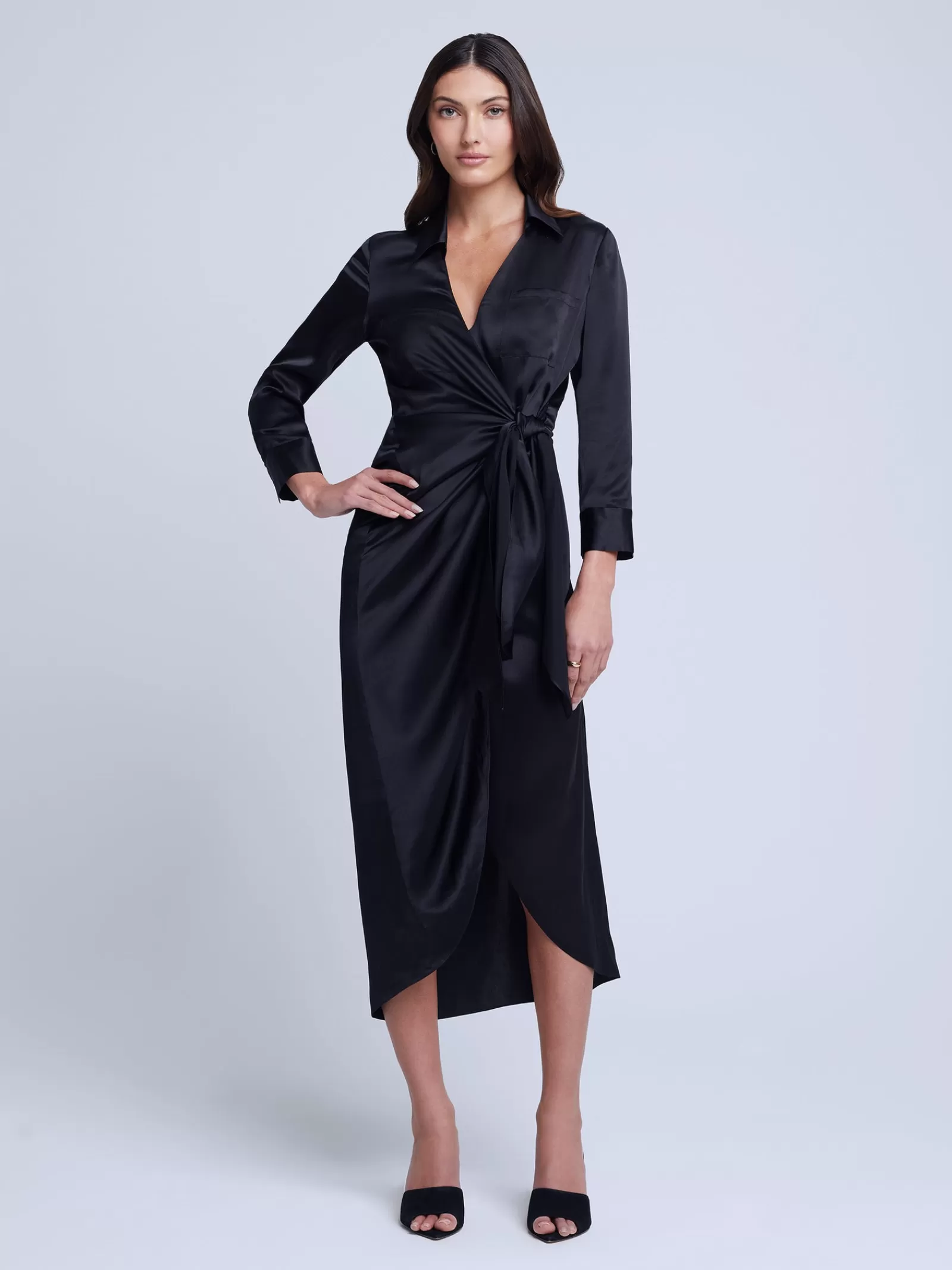 L'AGENCE Kadi Silk Wrap Dress< All Things Black | Silks