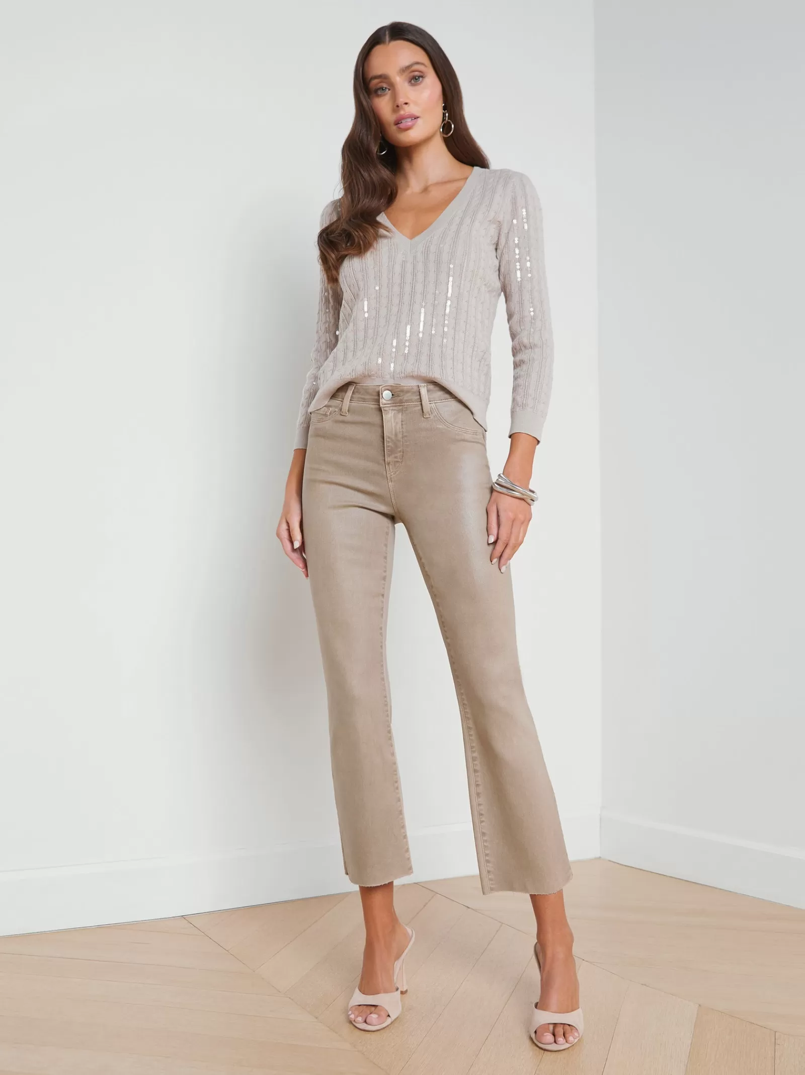 L'AGENCE Kendra Coated Cropped Flare Jean< Petite | Flare & Bootcut