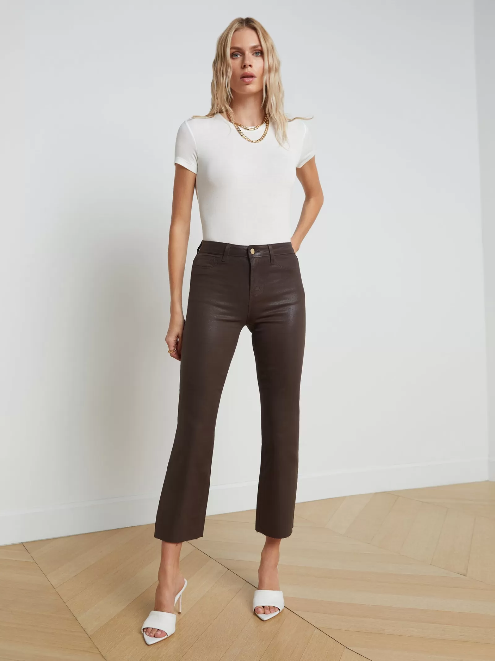 L'AGENCE Kendra Coated Cropped Flare Jean< Petite | Flare & Bootcut