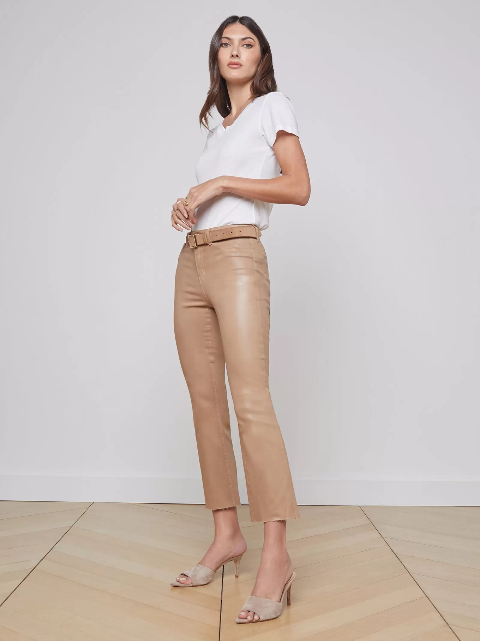 L'AGENCE Kendra Coated Cropped Flare Jean< Petite | Flare & Bootcut