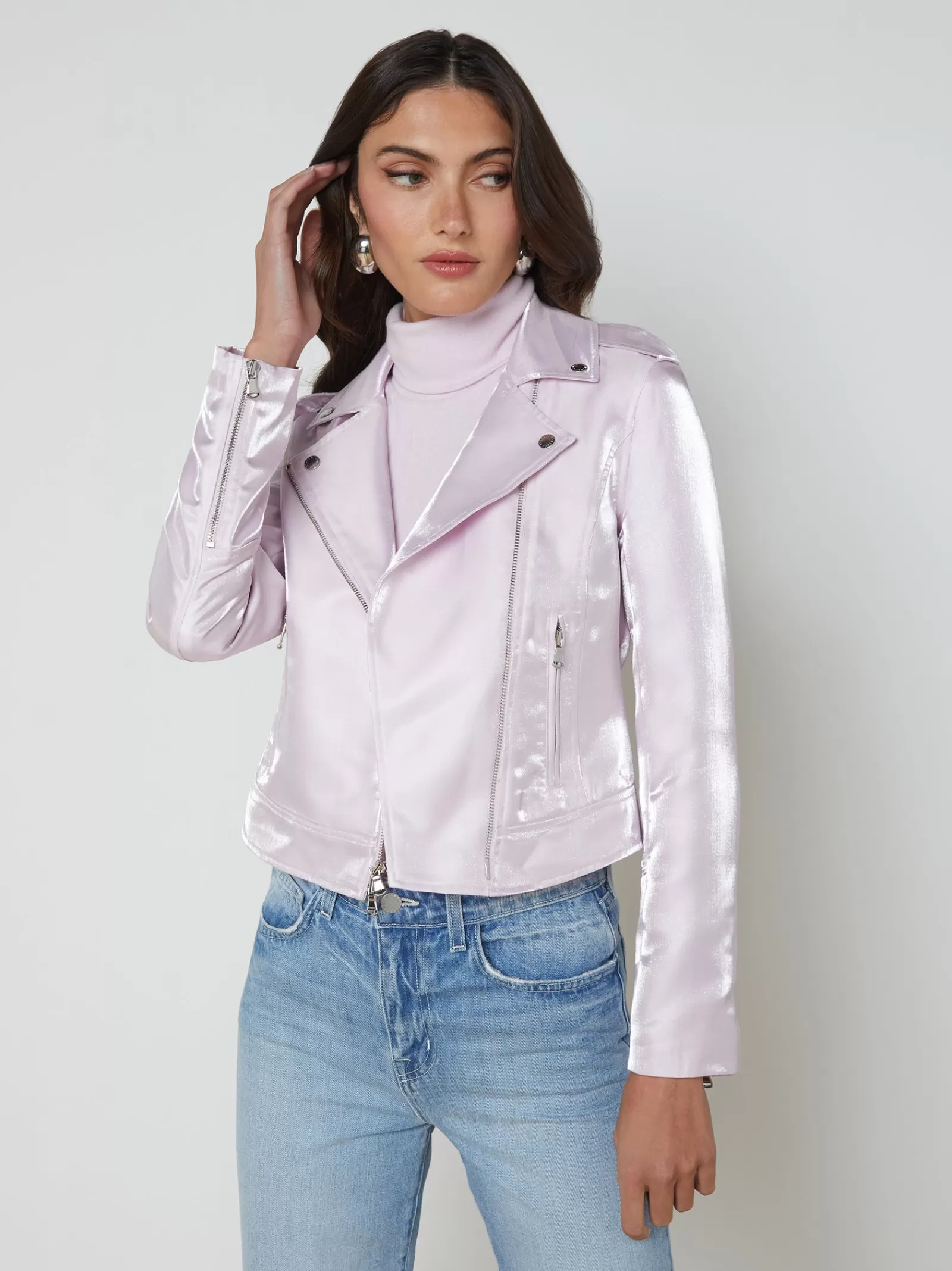 L'AGENCE Satin-Organza Biker Jacket< Spring Collection | Blazers & Jackets