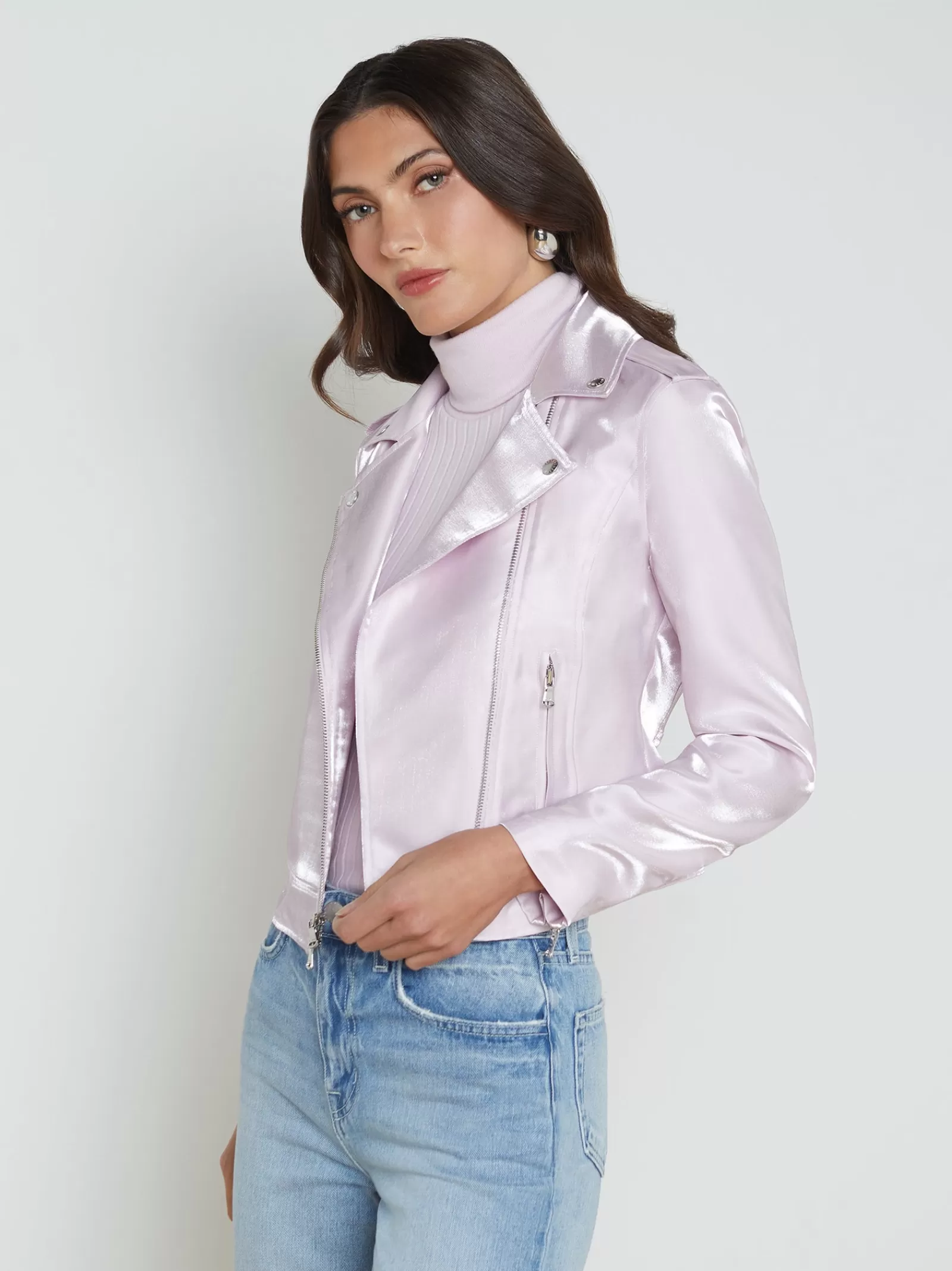 L'AGENCE Satin-Organza Biker Jacket< Spring Collection | Blazers & Jackets