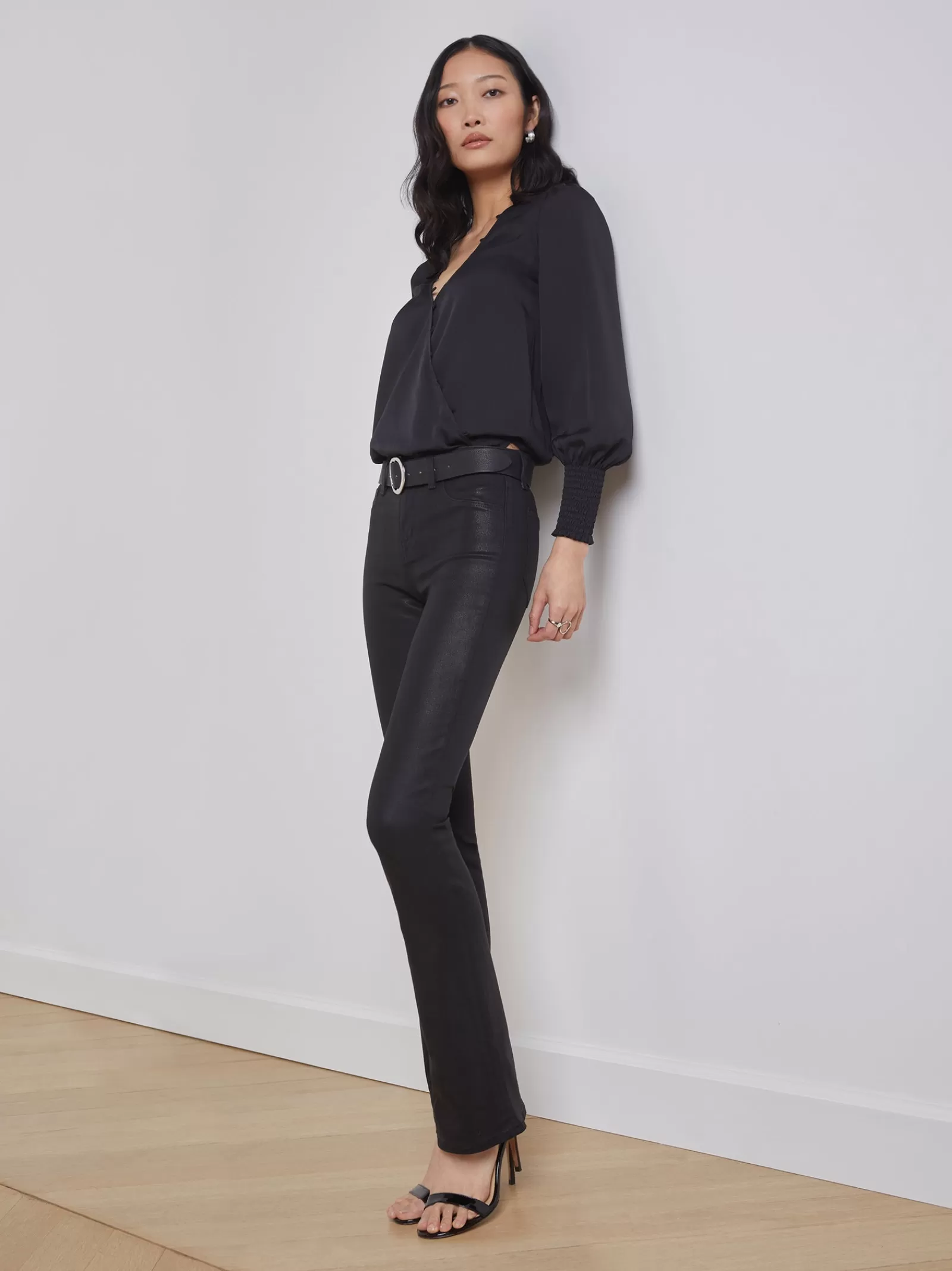L'AGENCE Selma Coated Bootcut Jean< All Things Black | Back in Stock