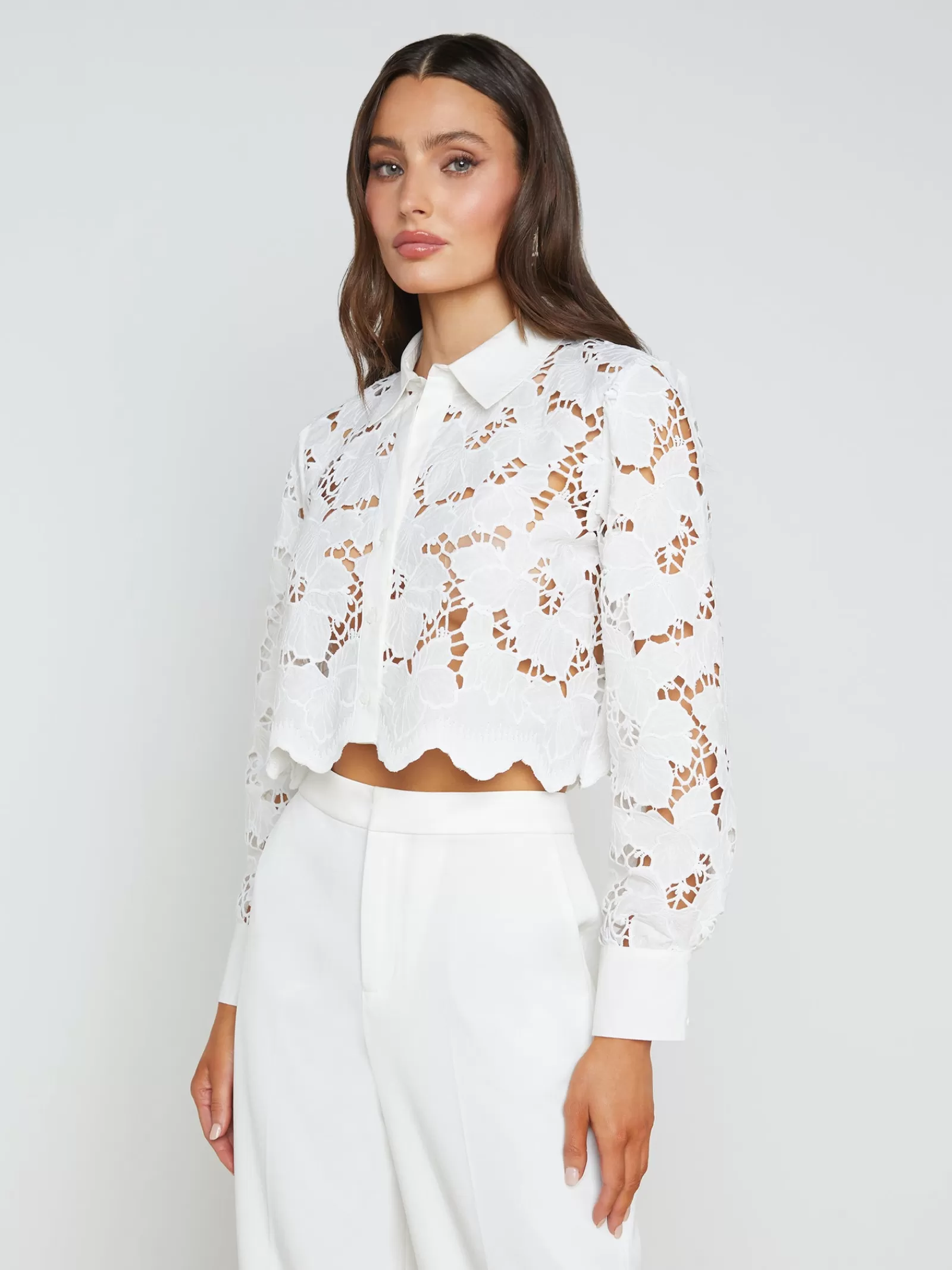 L'AGENCE Seychelle Lace Cropped Blouse< Nouveau Whites | Spring '24 Catalog