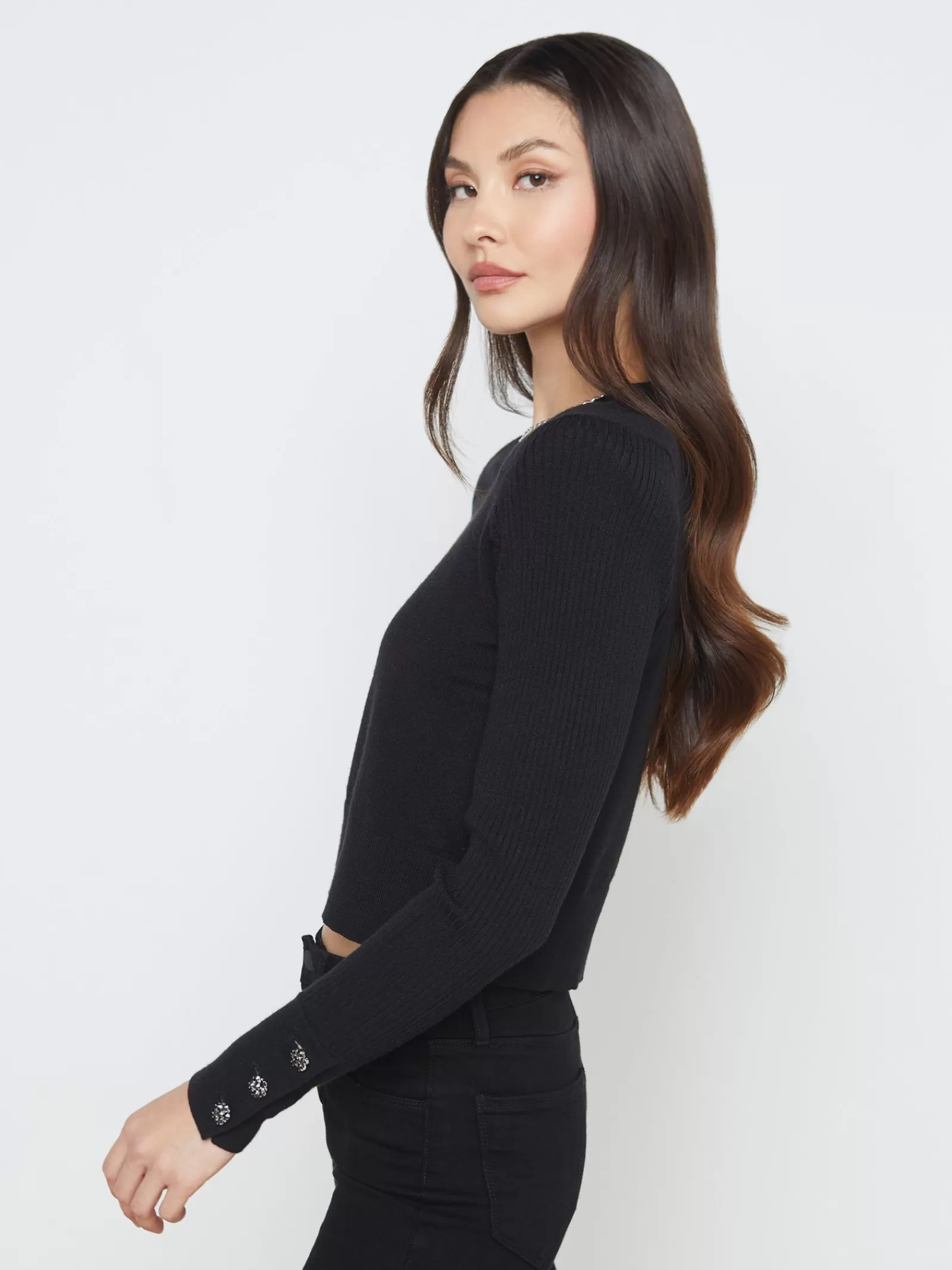 L'AGENCE Sky Cuff Detail Crewneck< All Things Black | Knitwear