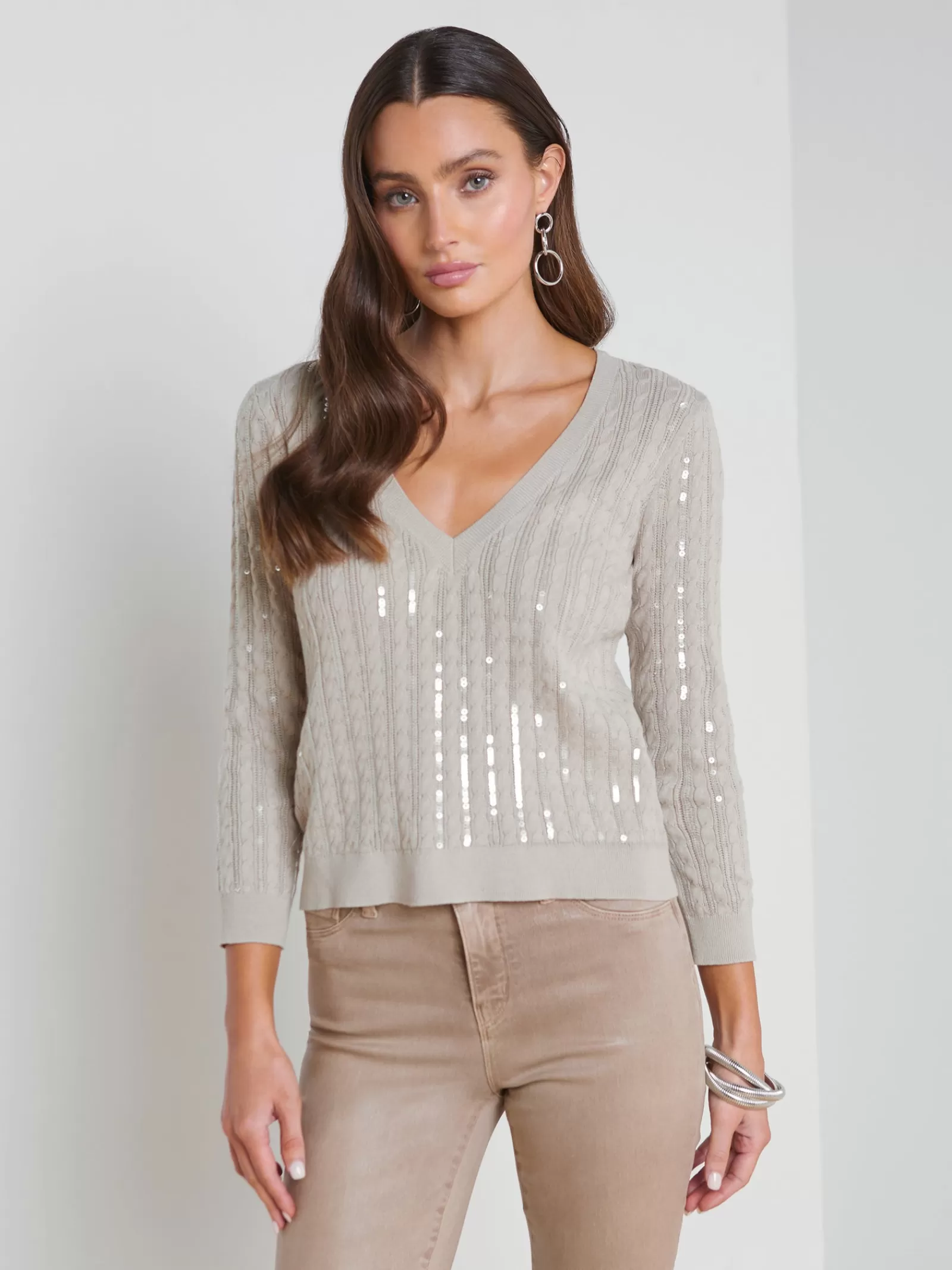 L'AGENCE Trinity Sequin Stripe Sweater< Back in Stock | Spring Collection