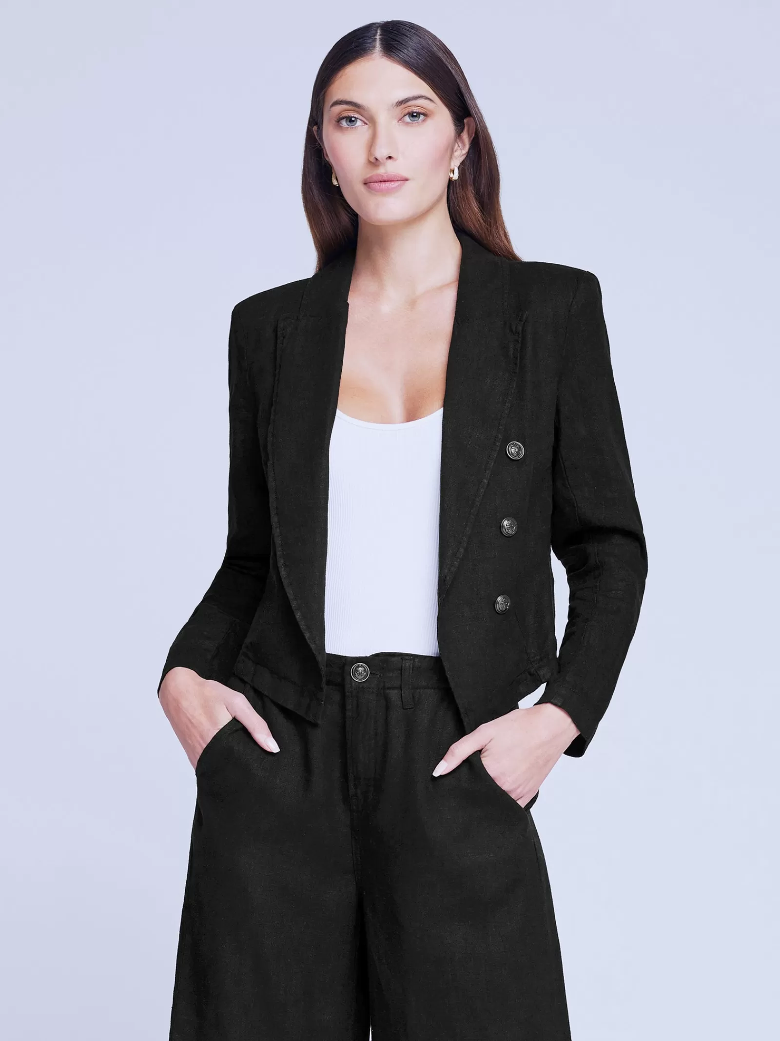 L'AGENCE Wayne Linen Blazer< All Things Black | Linen